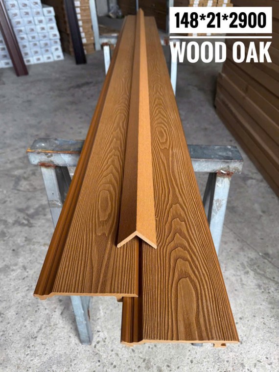 Tấm Ốp Gỗ Nhựa Ngoài Trời 1 Sóng vân gỗ 2D chân thật, tinh tế. Có màu gỗ sồi vàng nâu