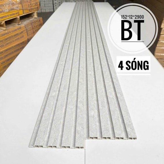 Lam nhựa ốp tường 4 sóng thấp 12mm, màu bê tông
